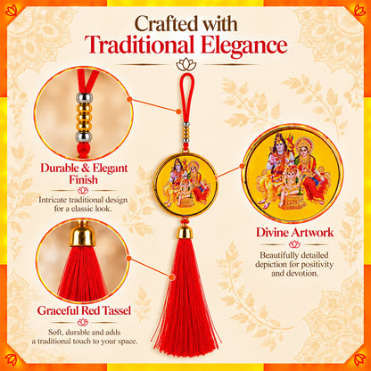 Shiv Parvati Ganesha Hanging Dangler with Red Tassel | Spiritual Car & Home Hanging | Devotional Gift