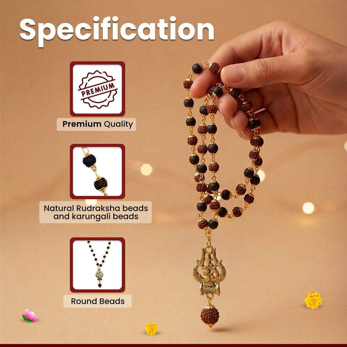 Rudraksha Karungali Mala with Trishul Pendant