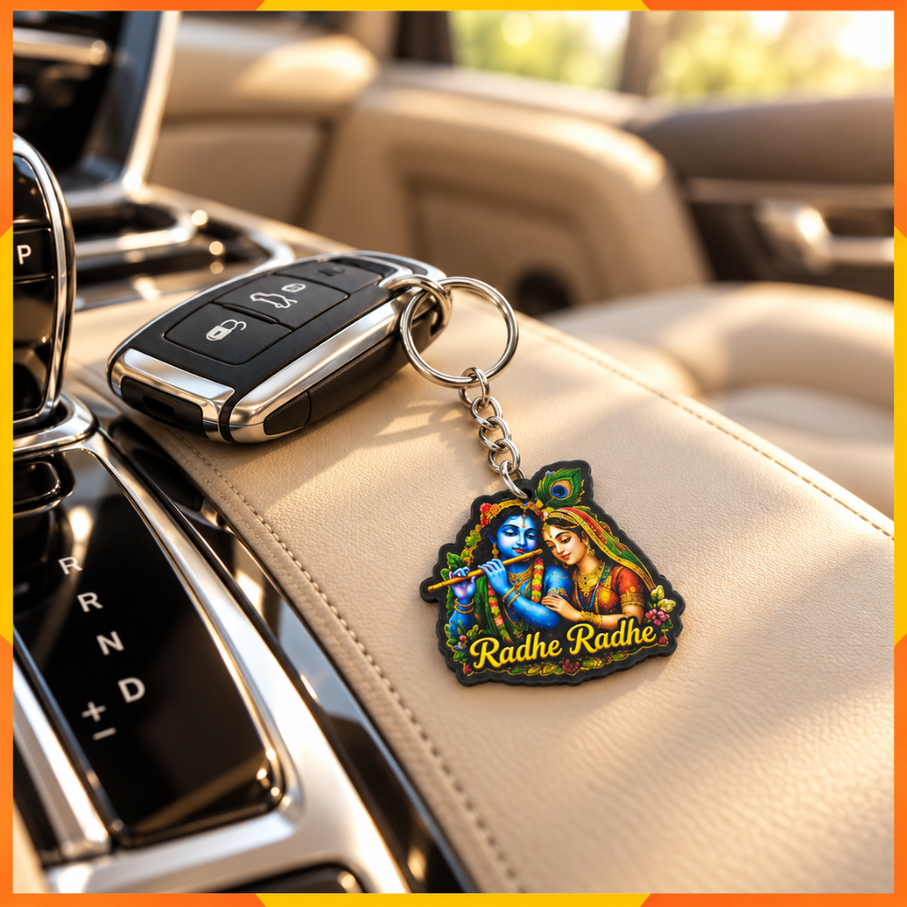 Radha Krishna Devotional Keychain | Spiritual Key Ring | Gift
