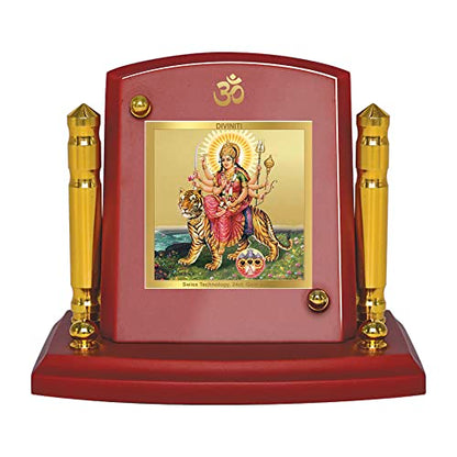 Diviniti 24K Gold Plated Durga Mata For Car Dashboard, Home Decor, Puja Room & Gift (7 x 9 CM)