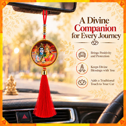 Shiv Parvati Hanging Dangler with Red Tassel | Spiritual Car & Home Hanging | Devotional Gift