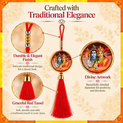 Shiv Parvati Hanging Dangler with Red Tassel | Spiritual Car & Home Hanging | Devotional Gift