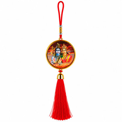 Shiv Parvati Hanging Dangler with Red Tassel | Spiritual Car & Home Hanging | Devotional Gift
