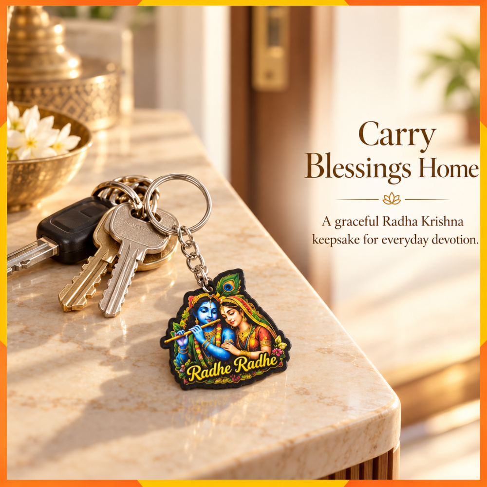 Radha Krishna Devotional Keychain | Spiritual Key Ring | Gift