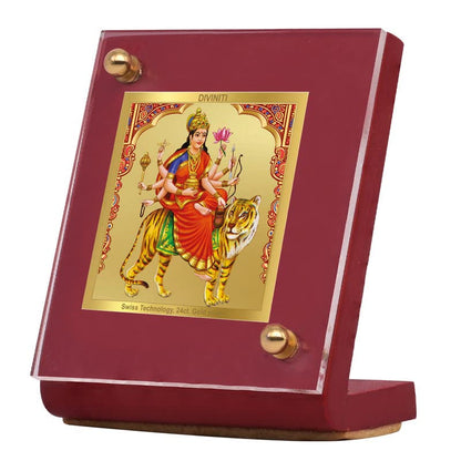 Diviniti 24K Gold Plated Chandraghanta Mata Frame For Car Dashboard, Puja, Festival Gift (5.5 x 6.5 CM)