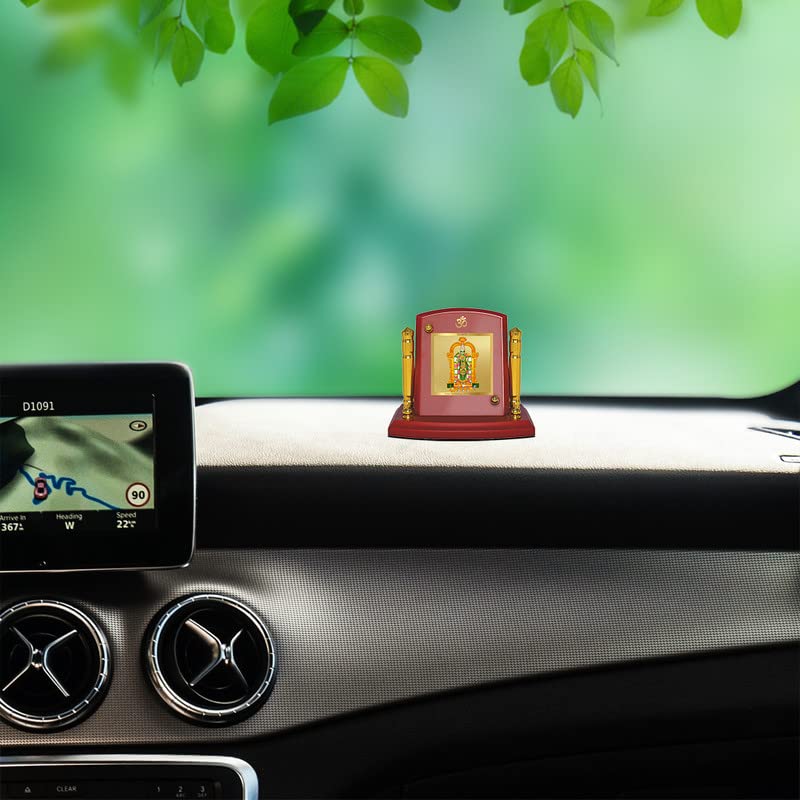 Diviniti 24K Gold Plated Devi Meenakshi Frame For Car Dashboard, Home Decor Showpiece, Worship (7 x 9 CM)