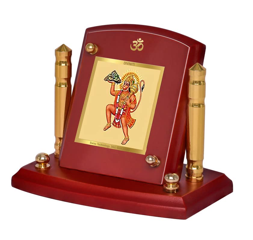 Diviniti 24K Gold Plated Hanuman Ji For Car Dashboard, Home Decor, Table, Puja Room (7 x 9 CM)