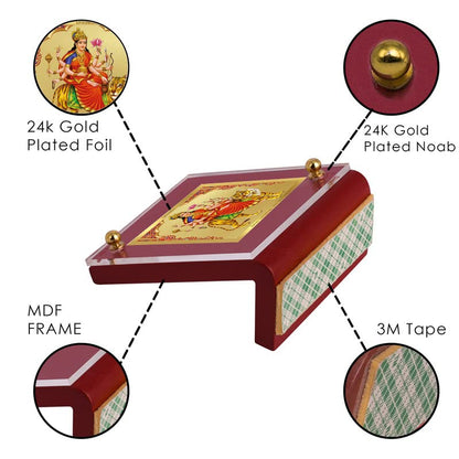 Diviniti 24K Gold Plated Chandraghanta Mata Frame For Car Dashboard, Puja, Festival Gift (5.5 x 6.5 CM)