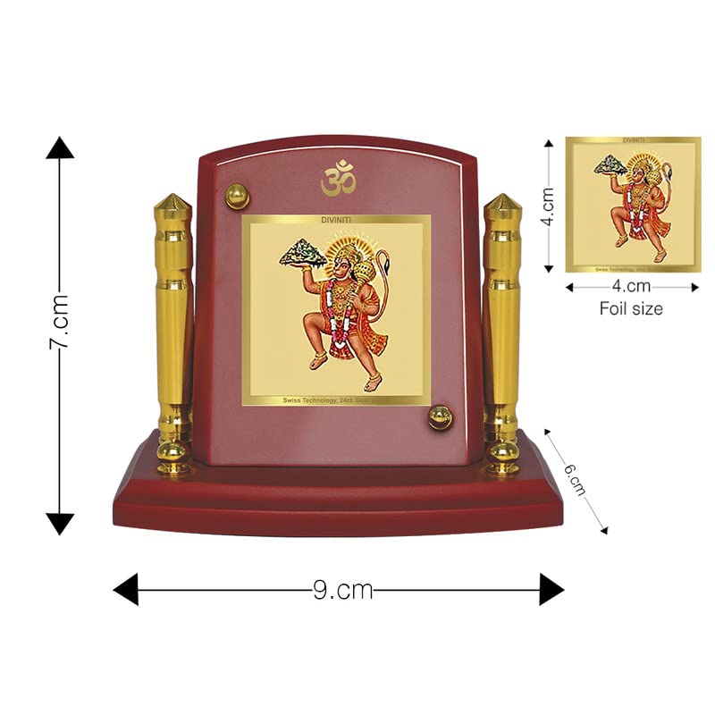 Diviniti 24K Gold Plated Hanuman Ji For Car Dashboard, Home Decor, Table, Puja Room (7 x 9 CM)