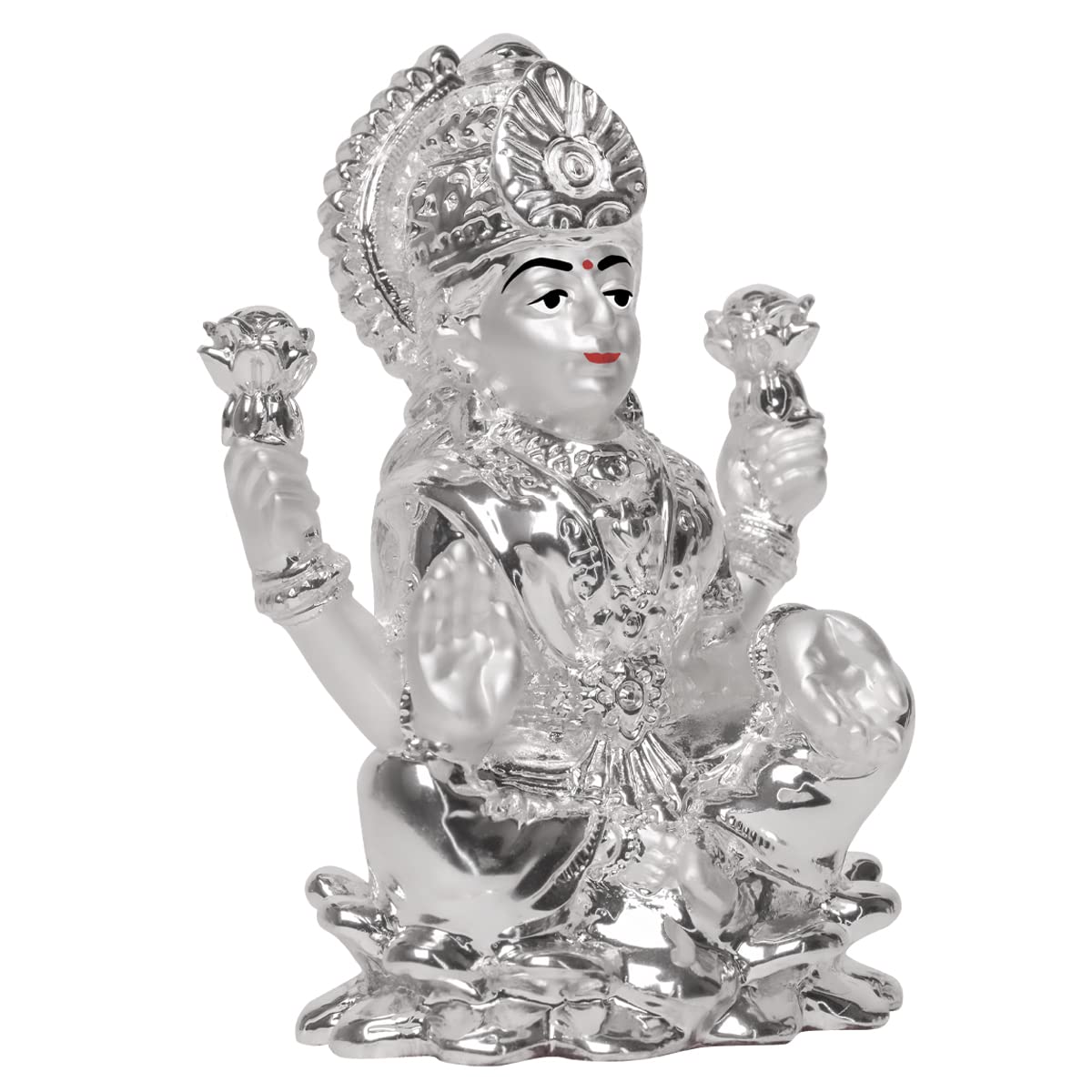 DIVINITI 999 Silver Plated Goddess Laxmi Idol For Home Decor, Tabletop, Puja Room, Wealth (6.5 X 4.2 CM)