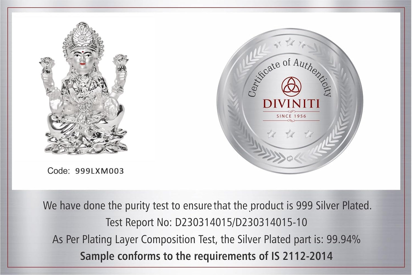 DIVINITI 999 Silver Plated Goddess Laxmi Idol For Home Decor, Tabletop, Puja Room, Wealth (6.5 X 4.2 CM)