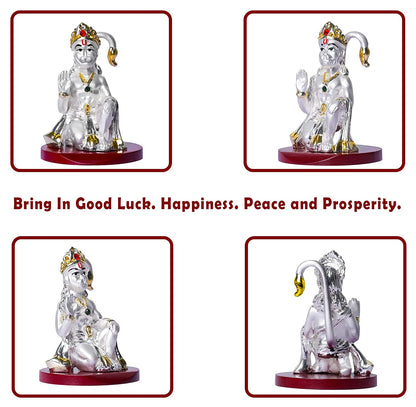 DIVINITI 999 Silver Plated Lord Hanuman Idol For Car Dashboard, Home Decor, Housewarming Gift (9 X 6 CM)