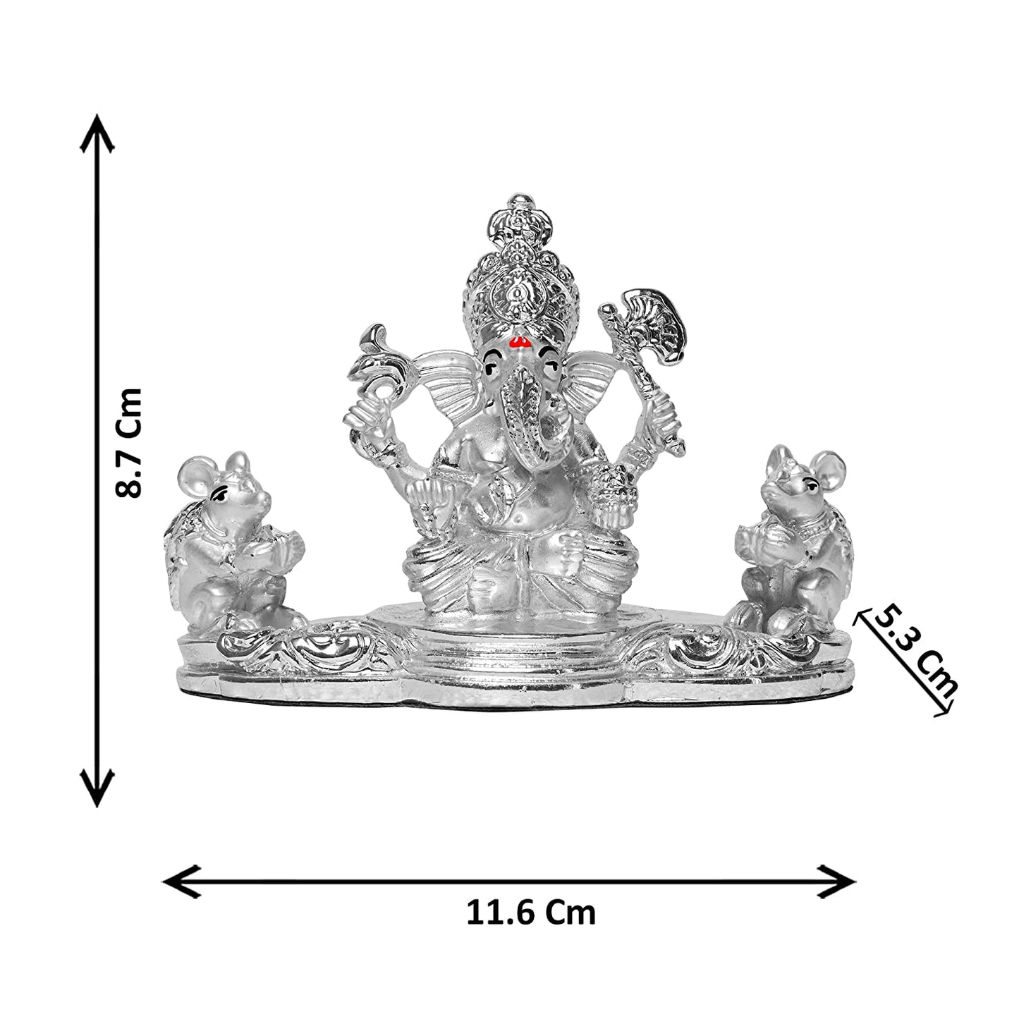 DIVINITI 999 Silver Plated Ganesha and Mooshak Idol For Home Decor, Tabletop, Puja Room (8.7 X 11.6 CM)