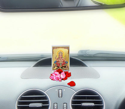 Diviniti 24K Gold Plated Ganesha Frame For Car Dashboard, Home Decor, Puja, Festival Gift (11 x 6.8 CM)