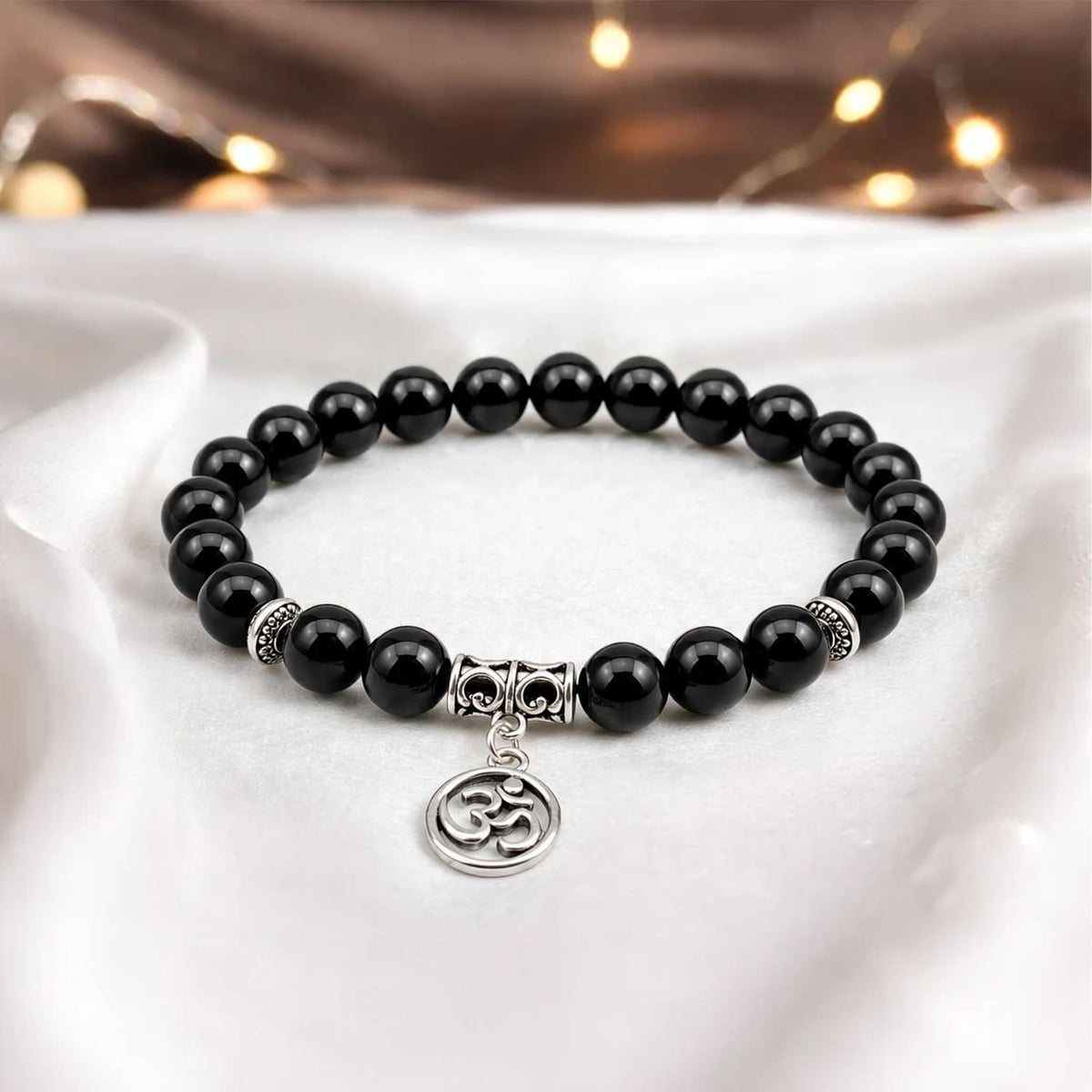 Black Obsidian Om Charm Bracelet