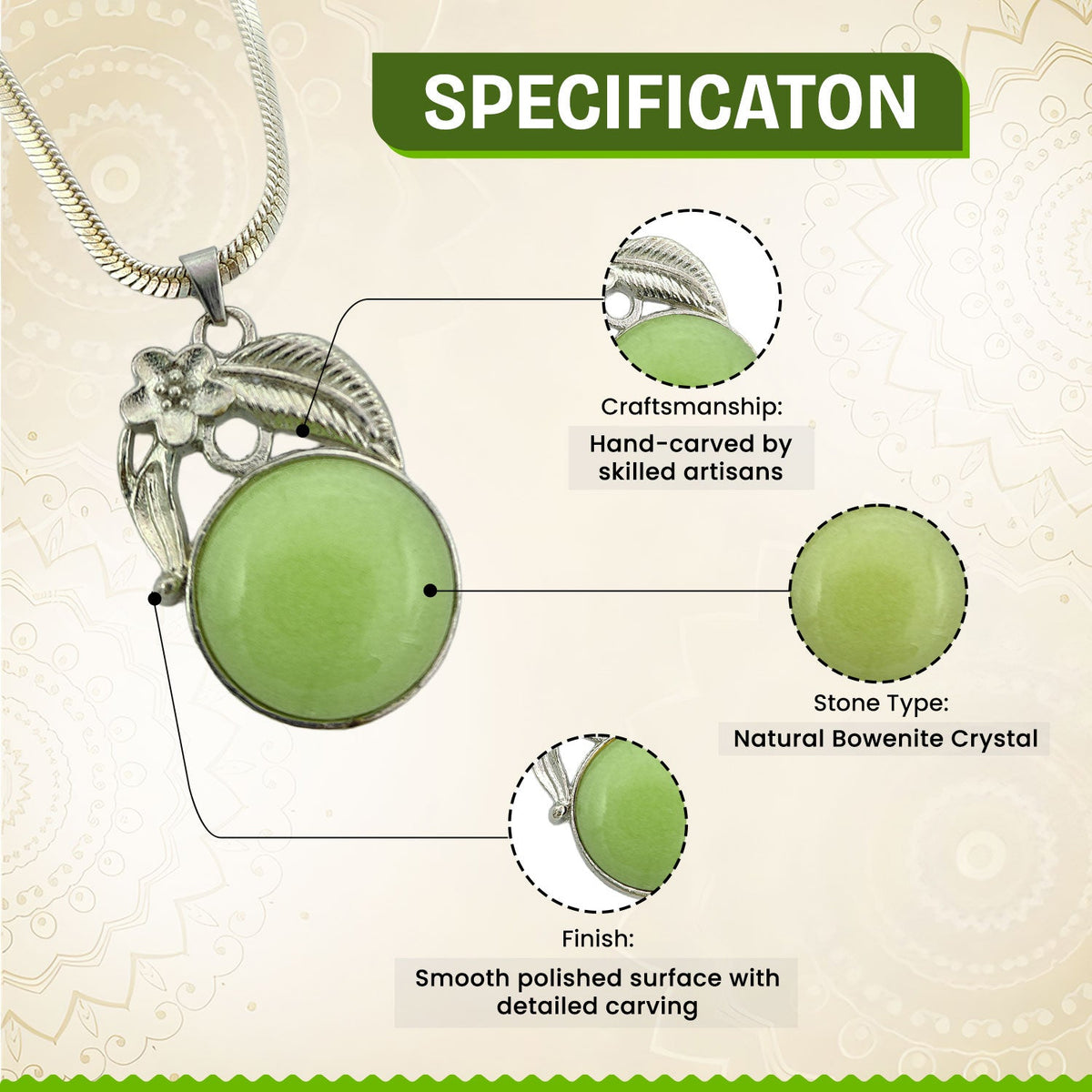 Bowenite Crystal Round Pendant