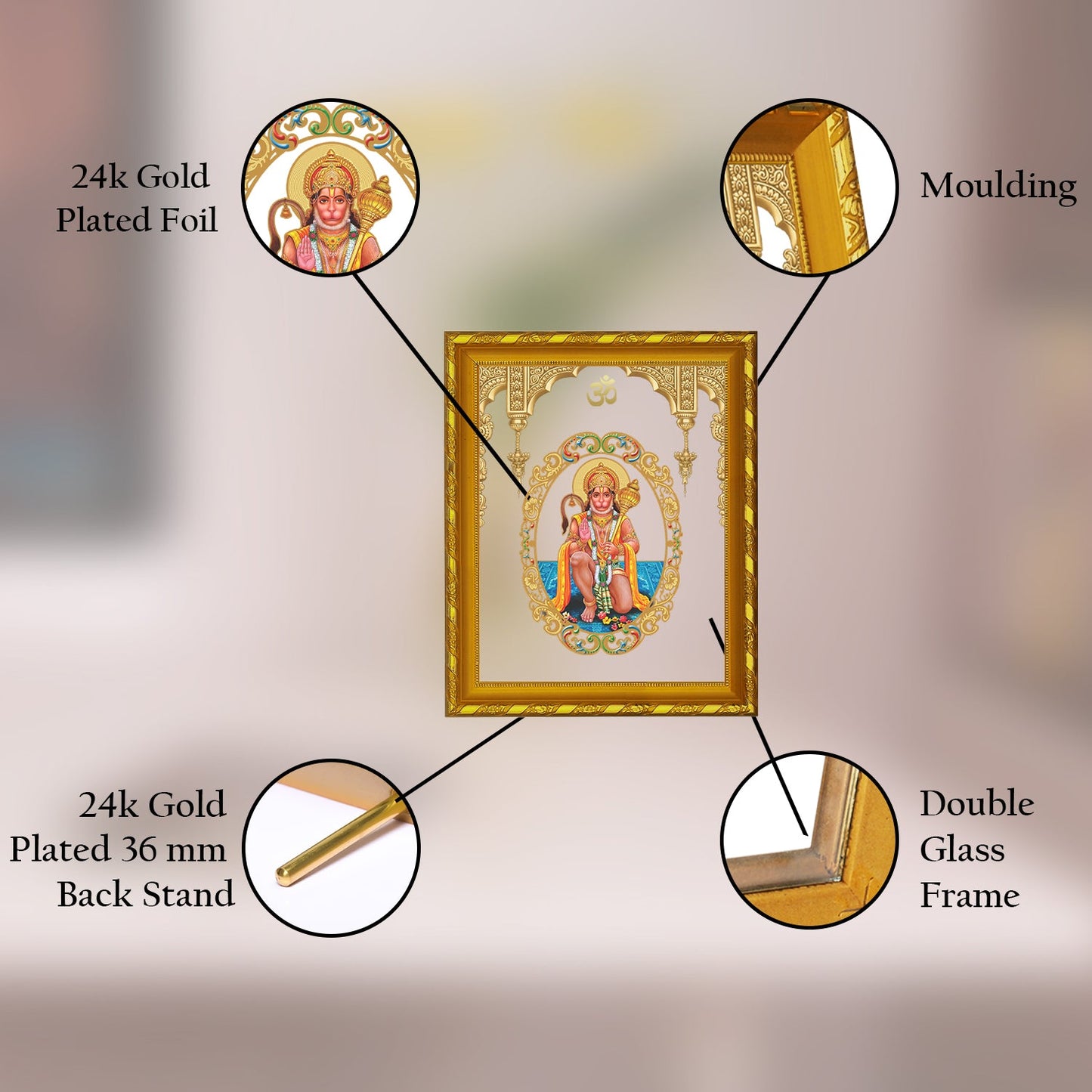Buy Hanuman Photo Frame | 24K Gold Plated Frame