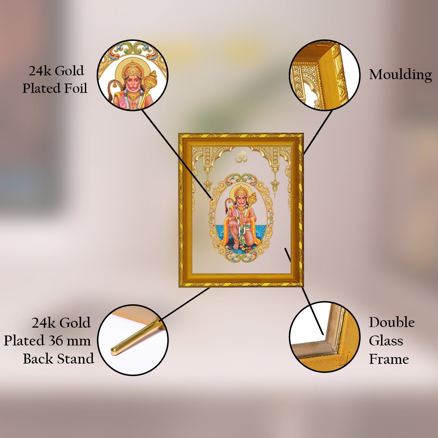 Buy Hanuman Photo Frame | 24K Gold Plated Frame