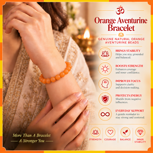 Natural Orange Aventurine Bracelet for Men & Women | 8–9 mm Beads | Unisex Positivity & Confidence Bracelet