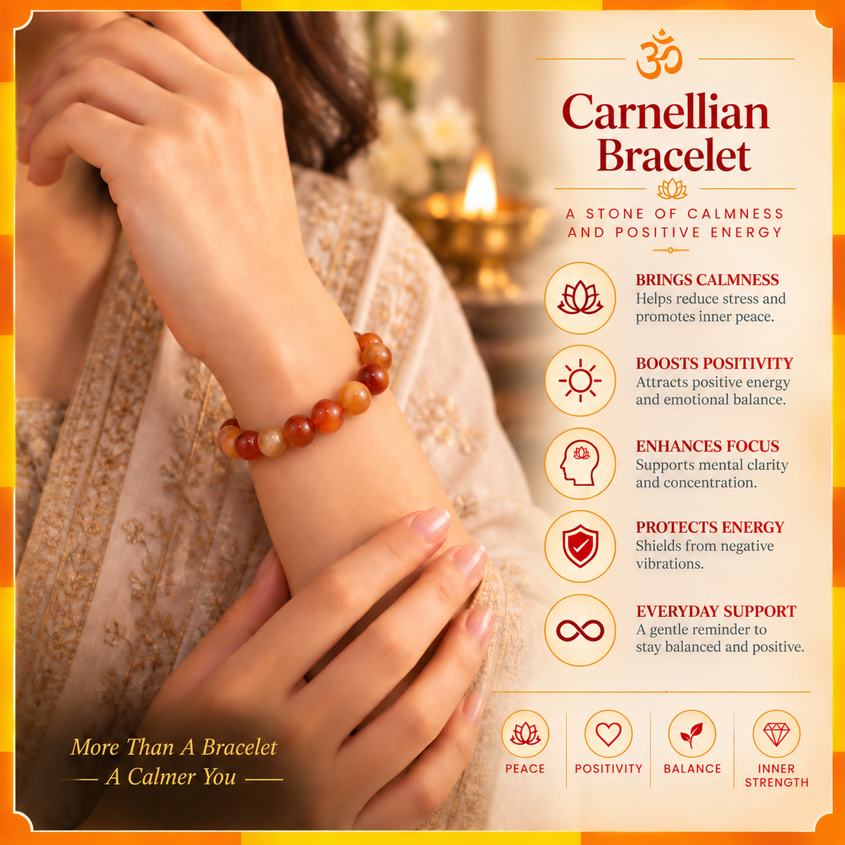 Natural Carnelian Stone Bracelet for Men & Women | 8–9 mm Beads | Unisex Confidence & Motivation Bracelet