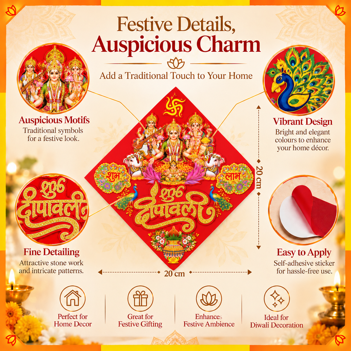 Lakshmi Ganesha Shubh Deepawali Decorative Sticker | Diwali Door & Home Entrance Décor