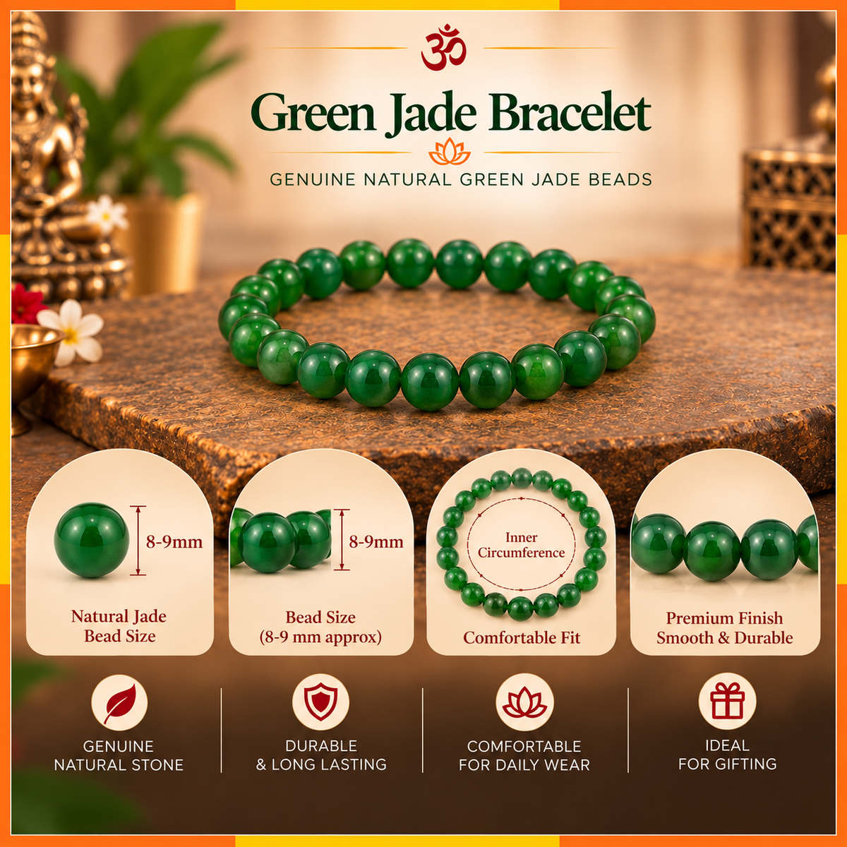 Natural Green Aventurine Bracelet for Men & Women | 8–9 mm Beads | Unisex Prosperity & Harmony Bracelet