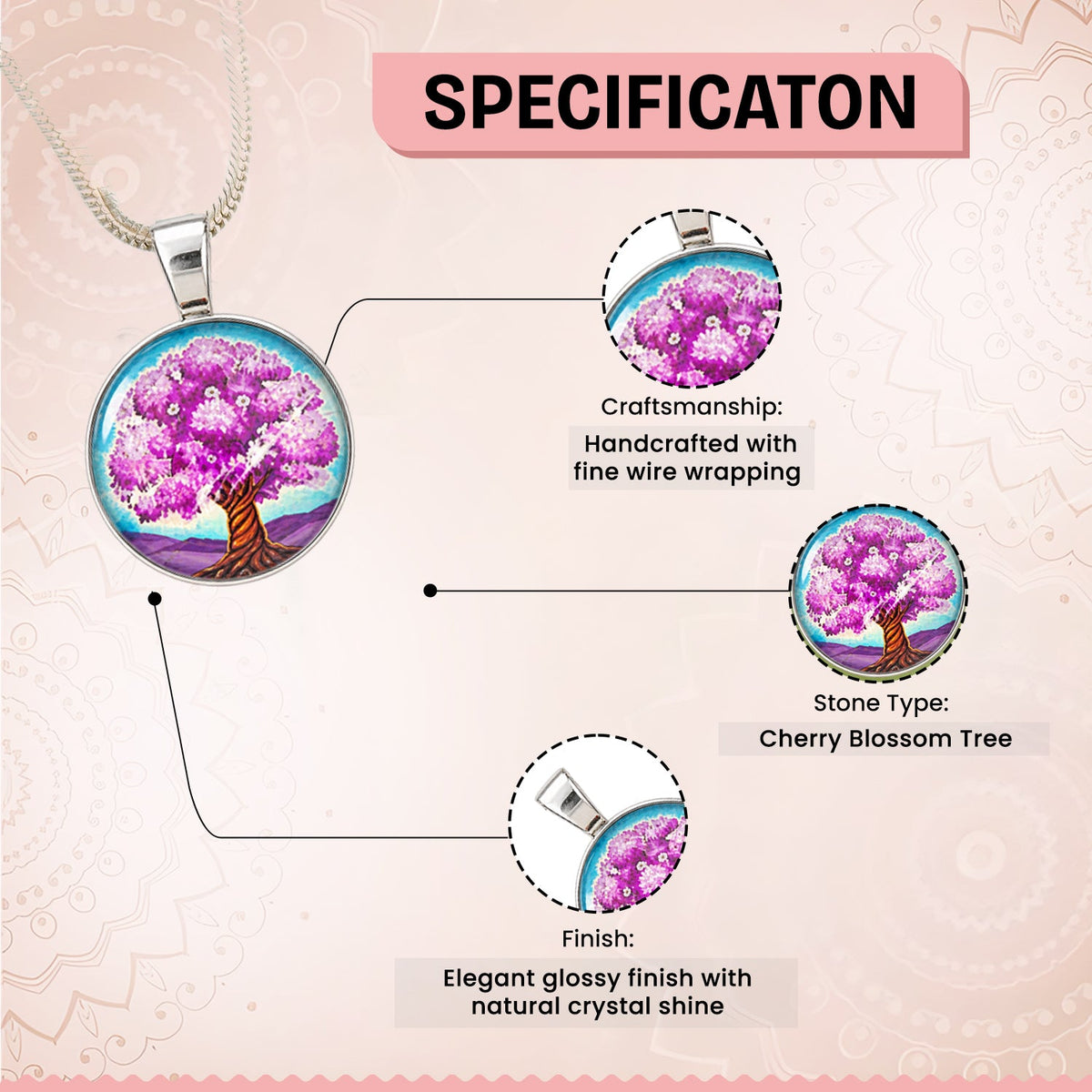Cherry Blossom Tree Crystal Pendant
