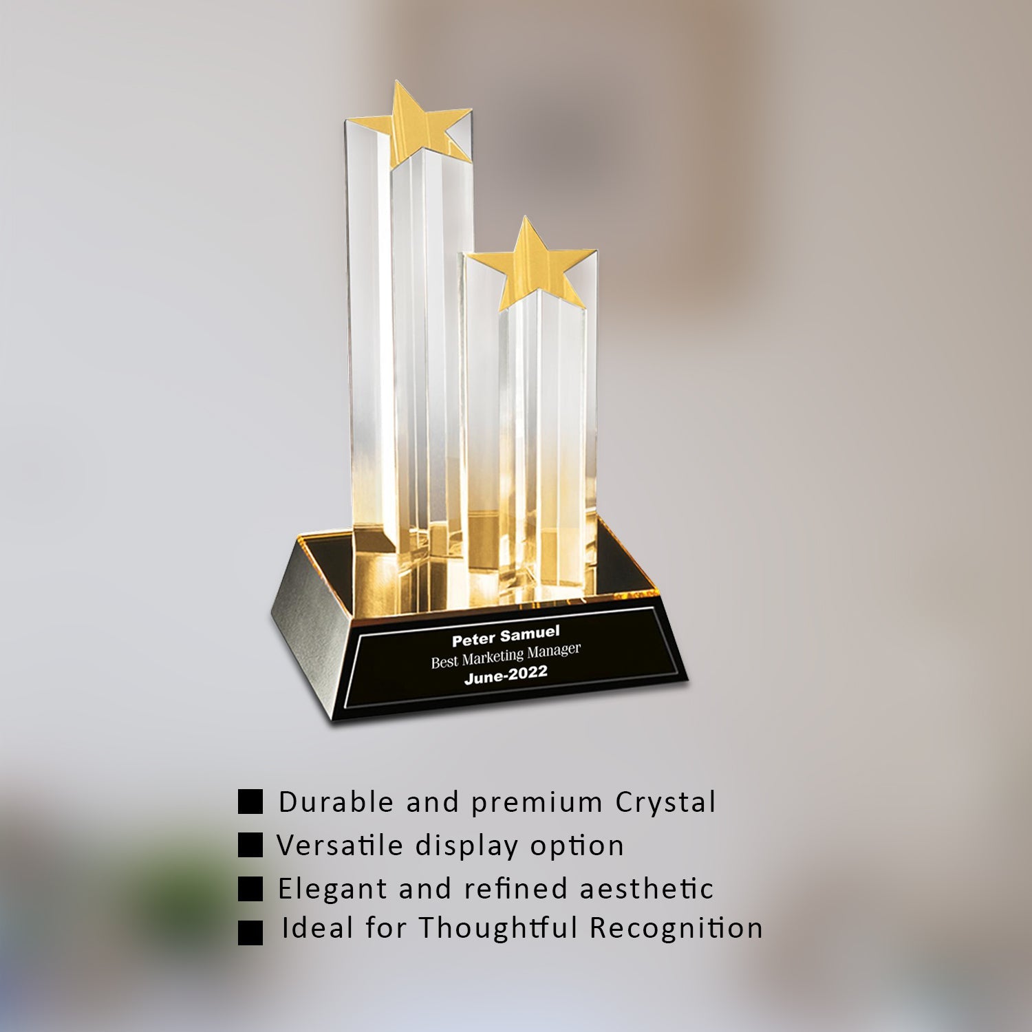 Crystal Trophy with Custom Design for Corporate Gifts