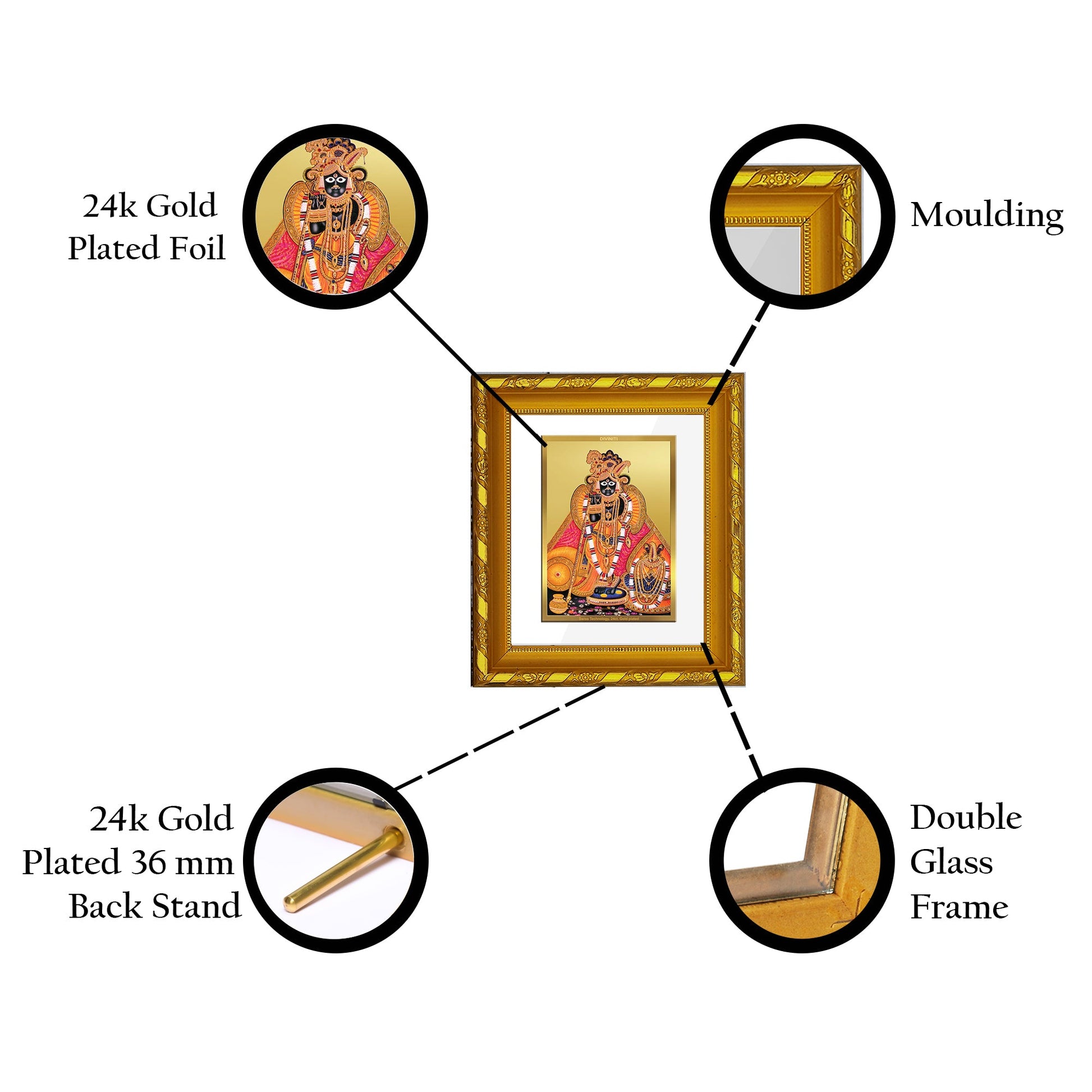 DIVINITI Bankey Bihari 24K Gold Plated Photo Frame