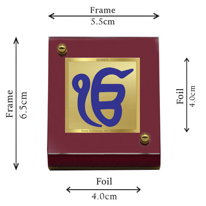 Diviniti 24K Gold Plated Ik Onkar Frame For Car Dashboard, Home Decor, Table Tops, Gift (5.5 x 6.5 CM)