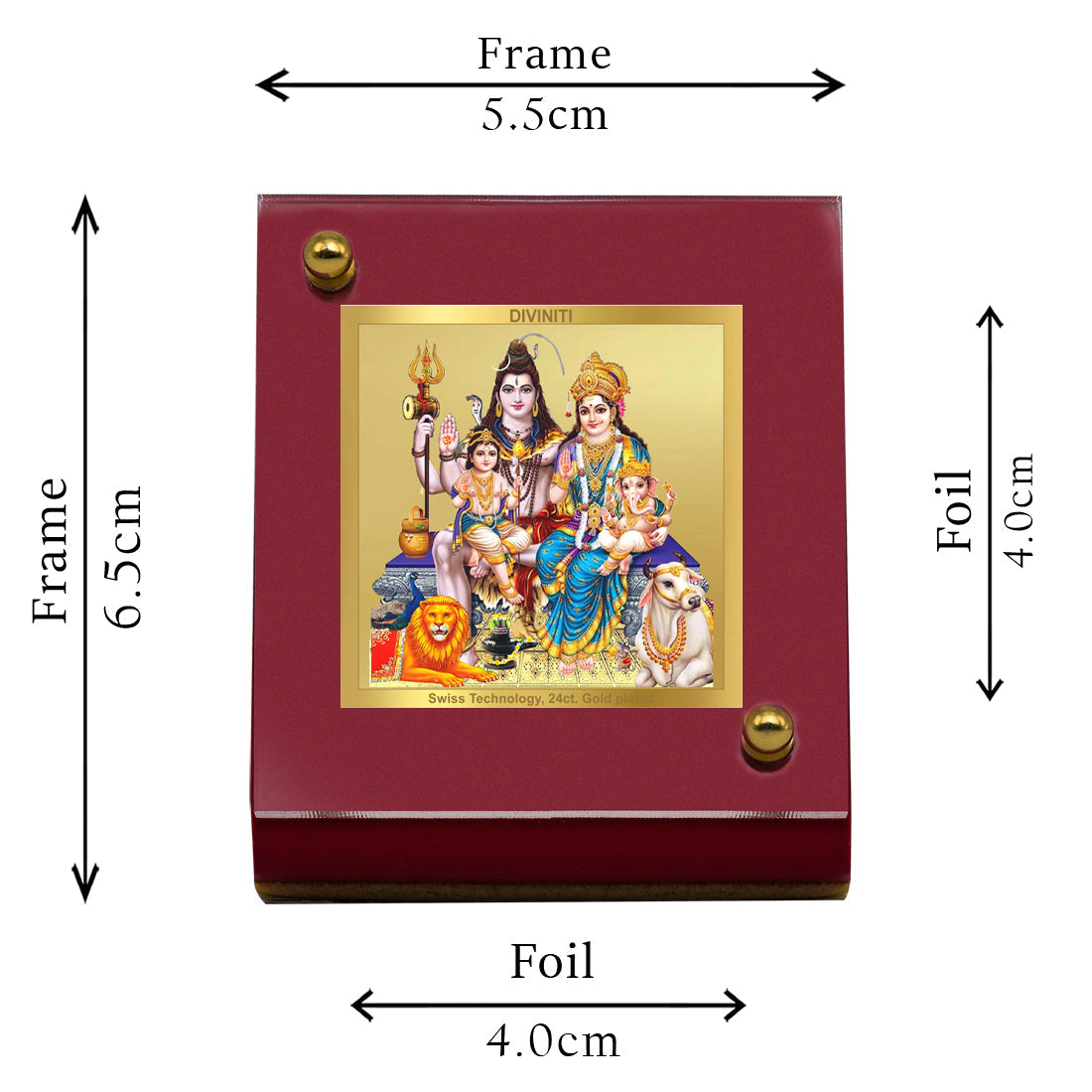 Diviniti 24K Gold Plated Shiv Parivar For Car Dashboard, Home Decor & Worship (7 x 9 CM)