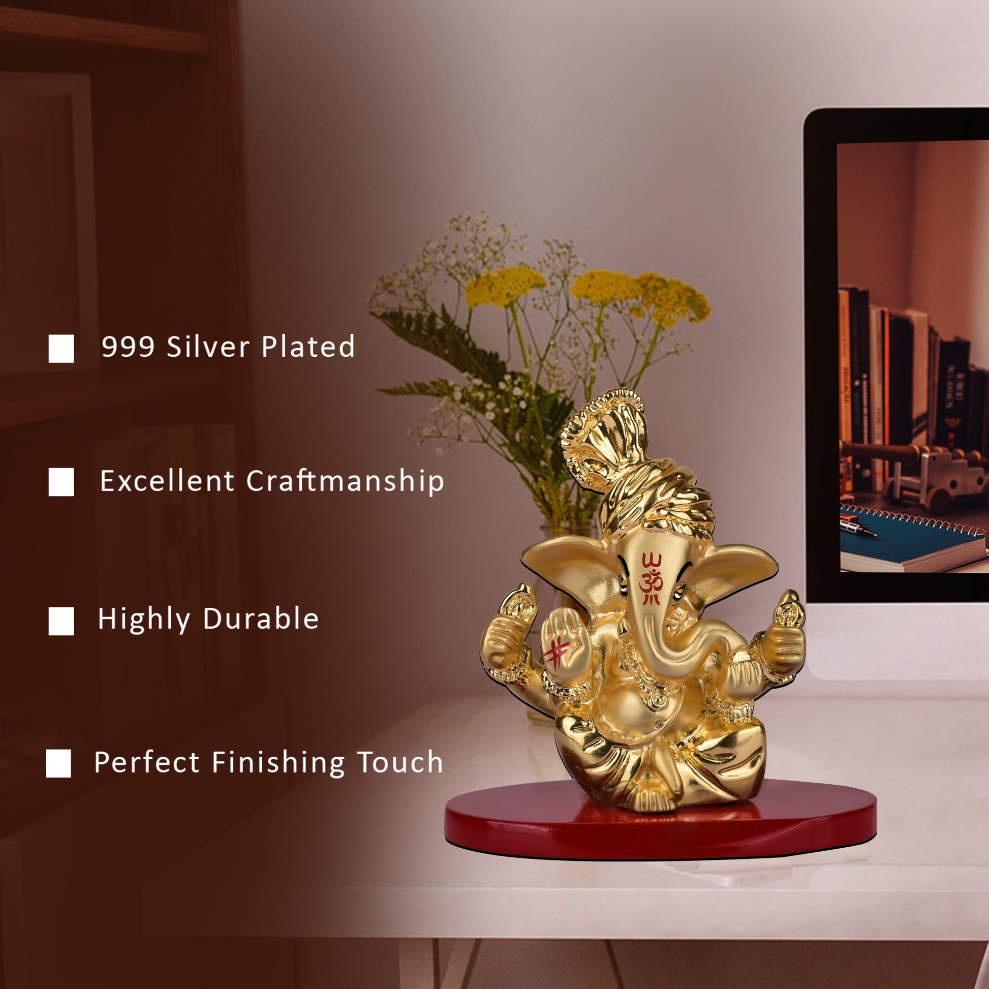 Divine 24K Gold Plated Ganesha for Car & Home
