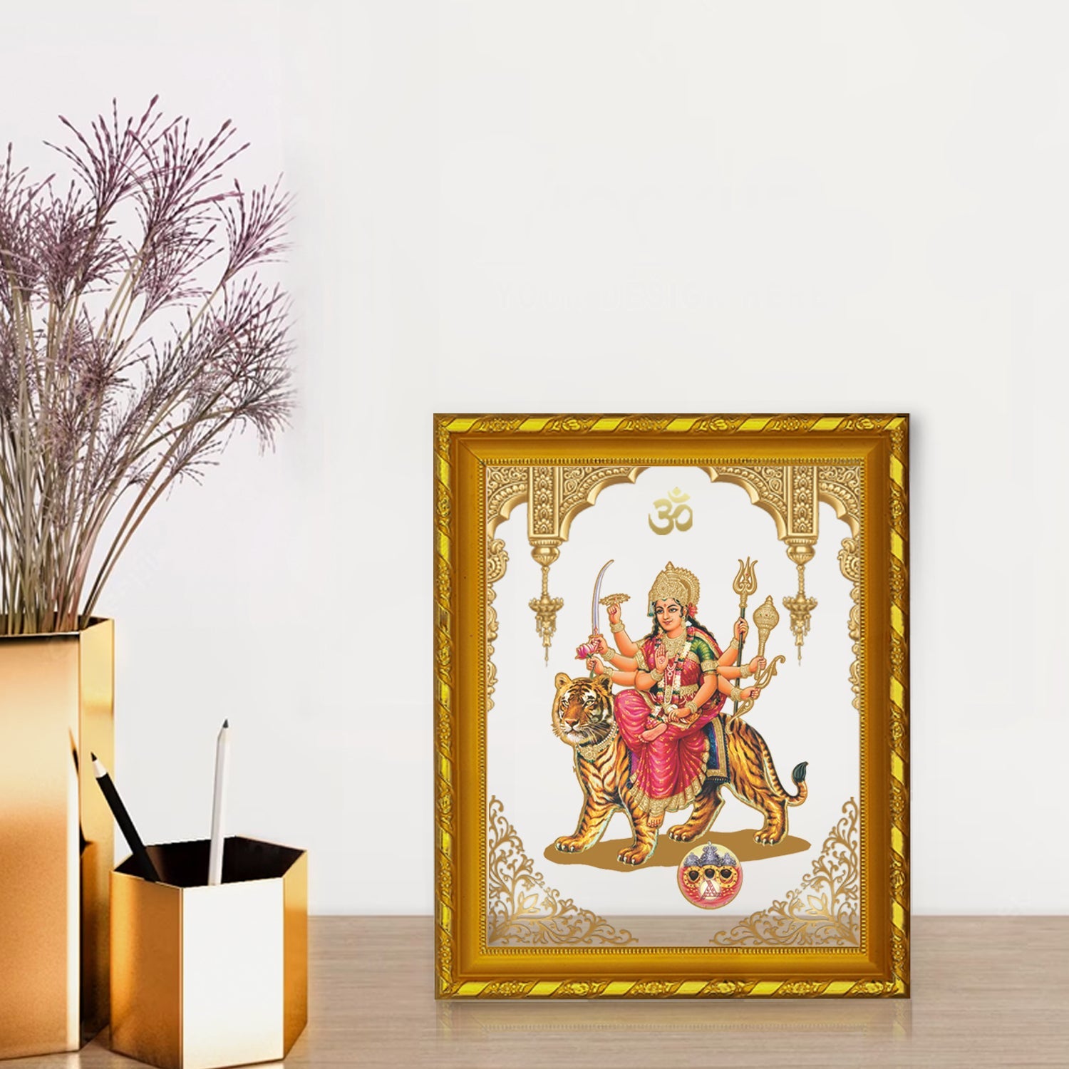 Durga Mata Gold Plated Frame | Elegant Home Decor