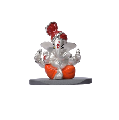 DIVINITI 999 Silver Plated Pagdi Ganesha Idol For Car Dashboard, Home Decor, Table, Gift (7 X 7 CM)