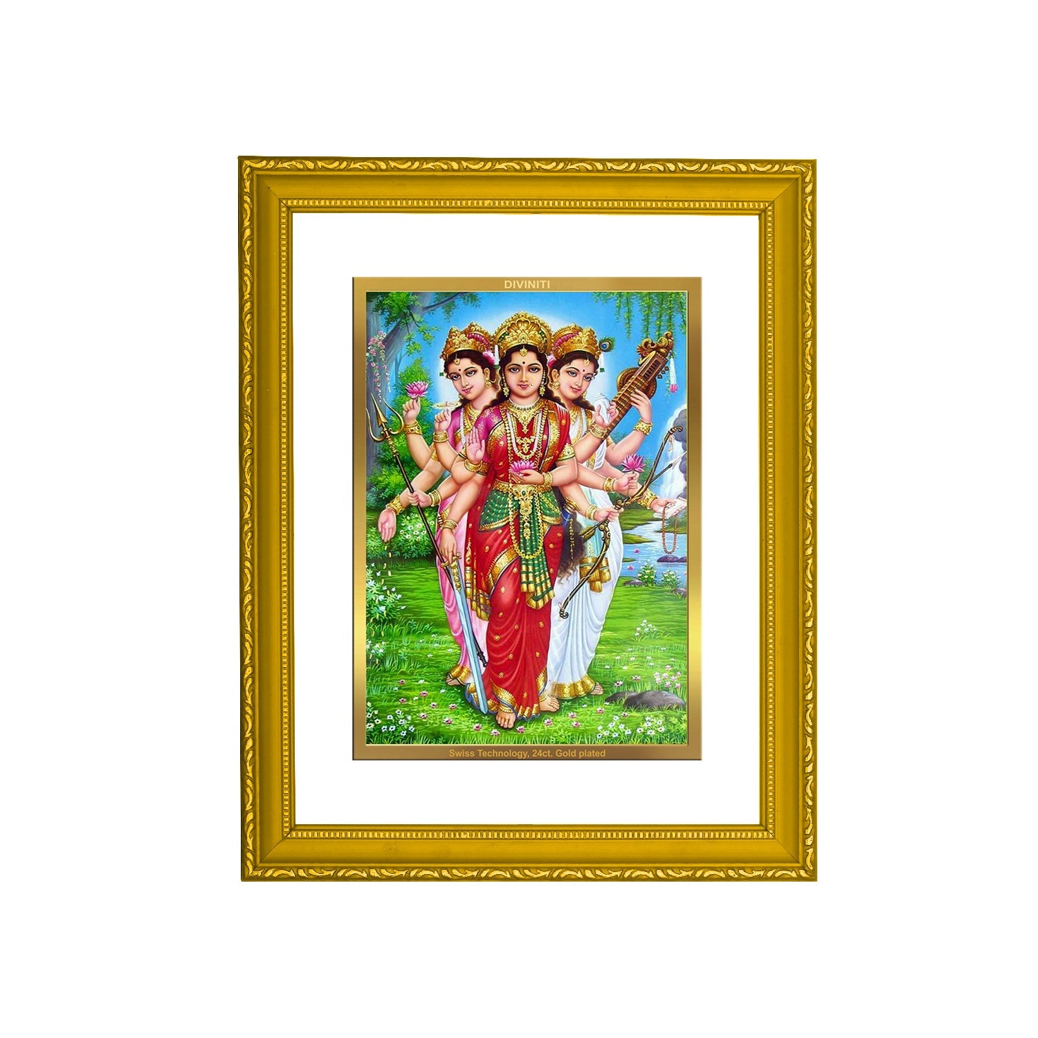Diviniti 24K Gold Plated Teen Devi Photo Frame For Home Decor, Table T ...