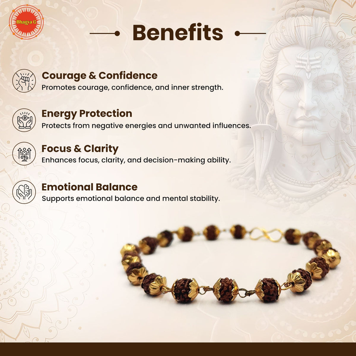 Gold Capping Rudraksha Bracelet
