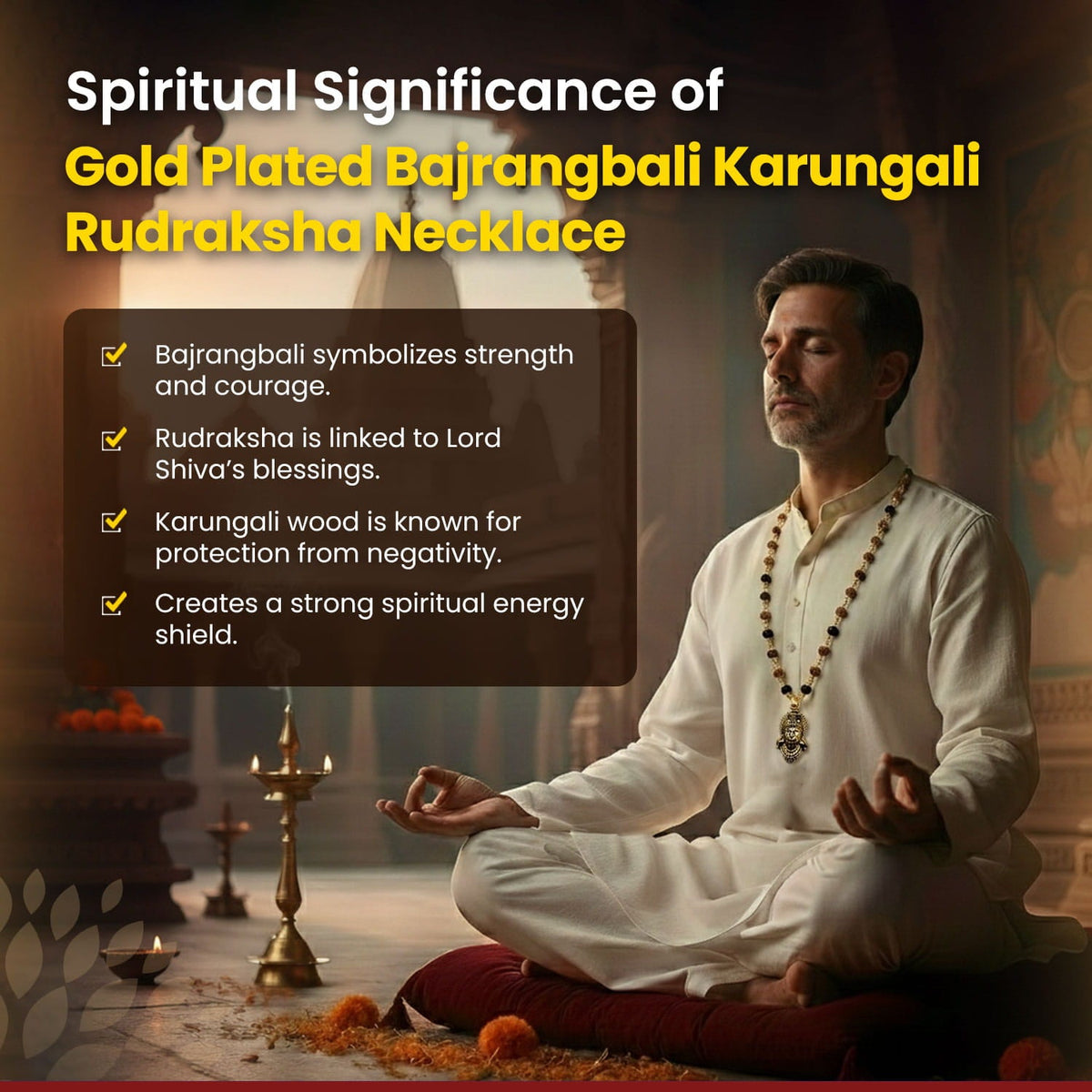 Gold Plated Bajrangbali Karungali Rudraksha Necklace