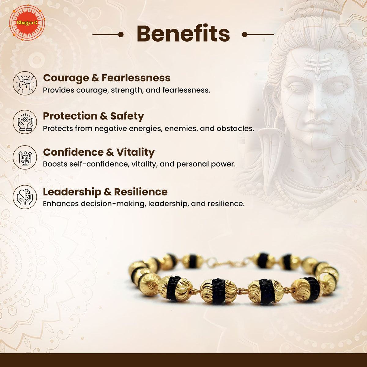 Gold Plated Black Grace Rudraksha Bracelet