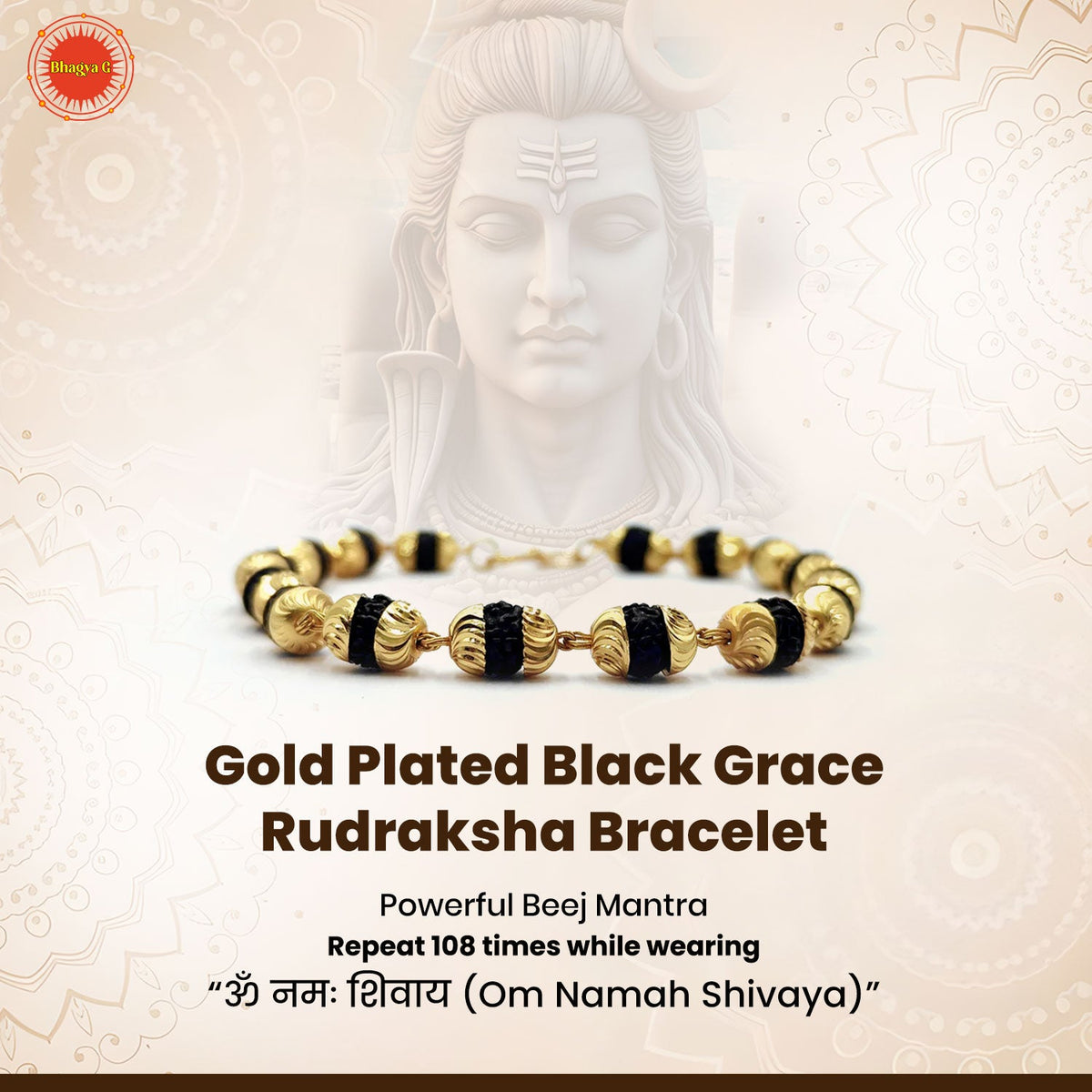 Gold Plated Black Grace Rudraksha Bracelet
