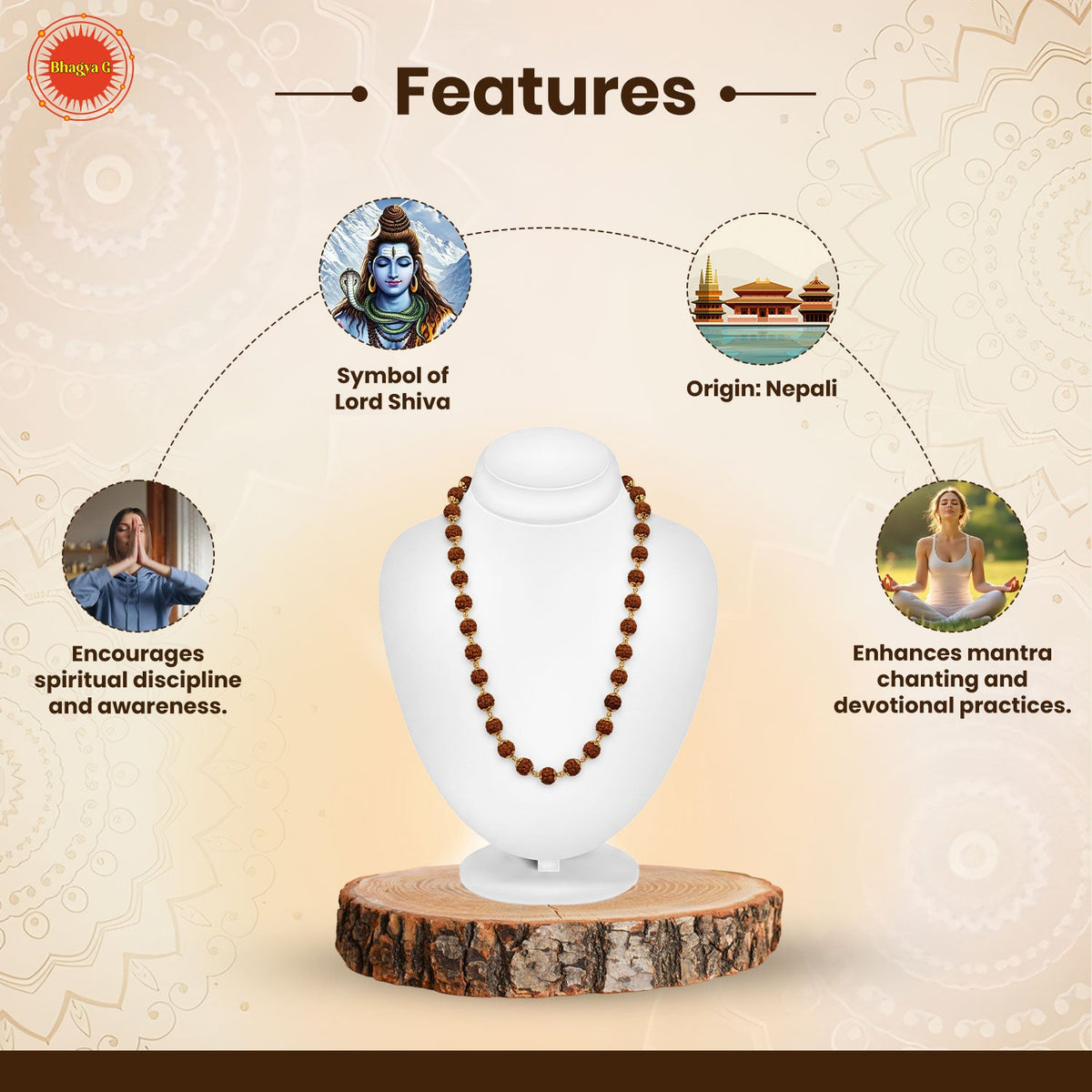 Gold Plated Panchmukhi Rudraksha Mala