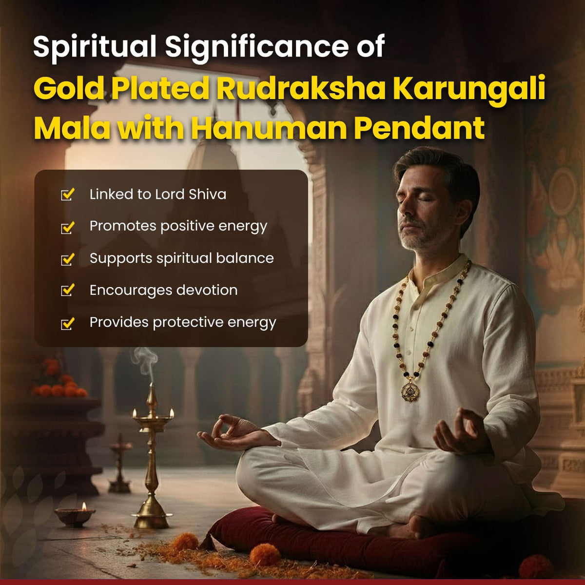 Gold Plated Rudraksha Karungali Mala with Hanuman Pendant