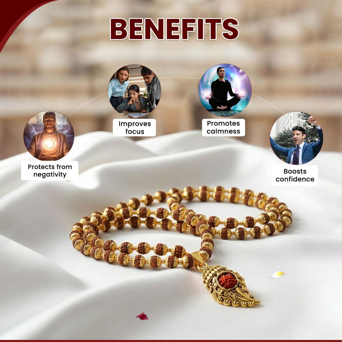 Gold Plated Shankh Rudraksha Mala