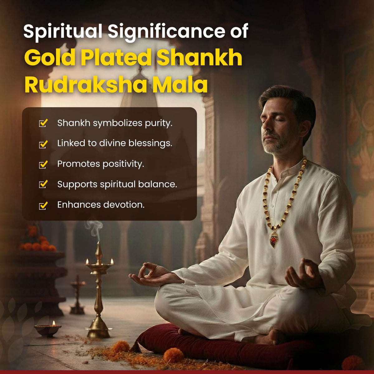 Gold Plated Shankh Rudraksha Mala