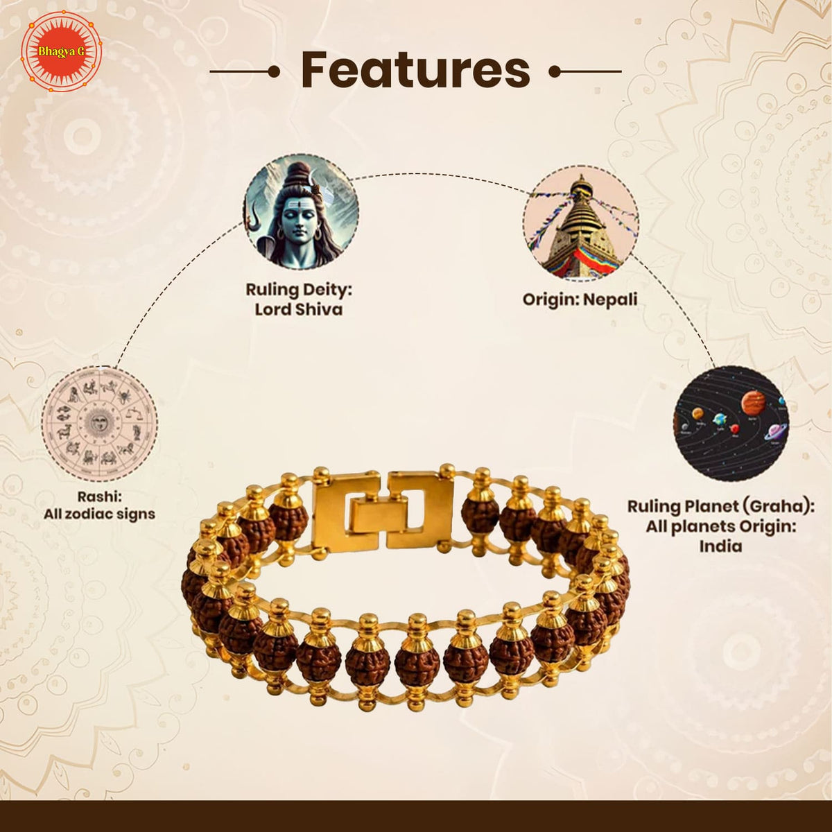 Brass Chain Rudraksha Bracelet