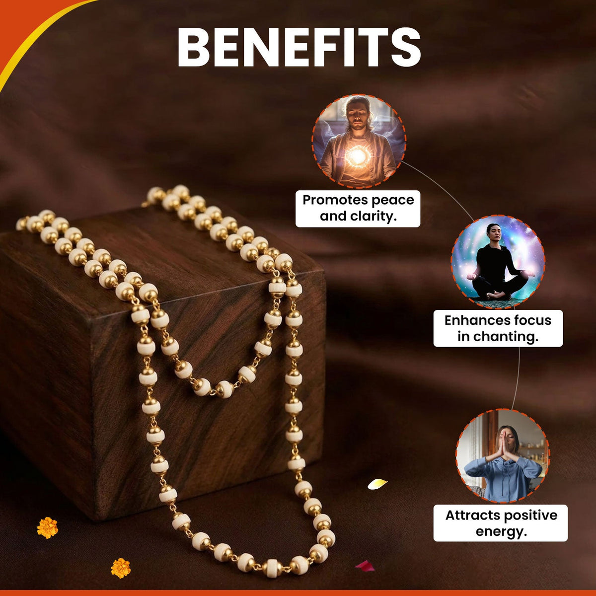 Golden Cap Tulsi Mala – Spiritual Protection & Positive Energy