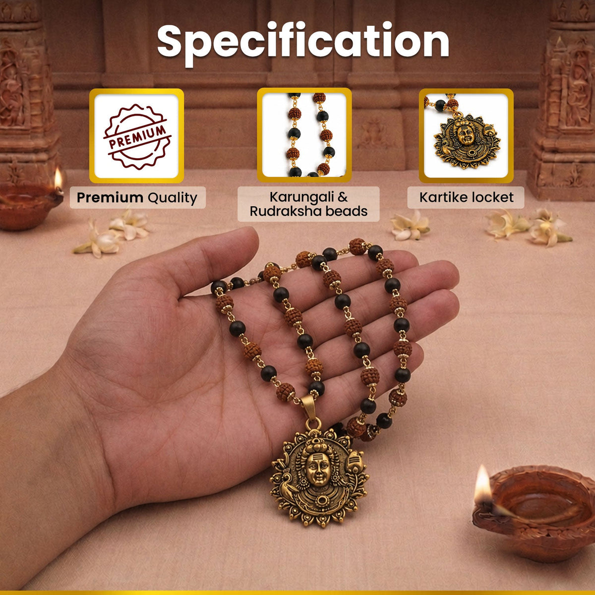 Golden Kartike Rudraksha Karungali Mala