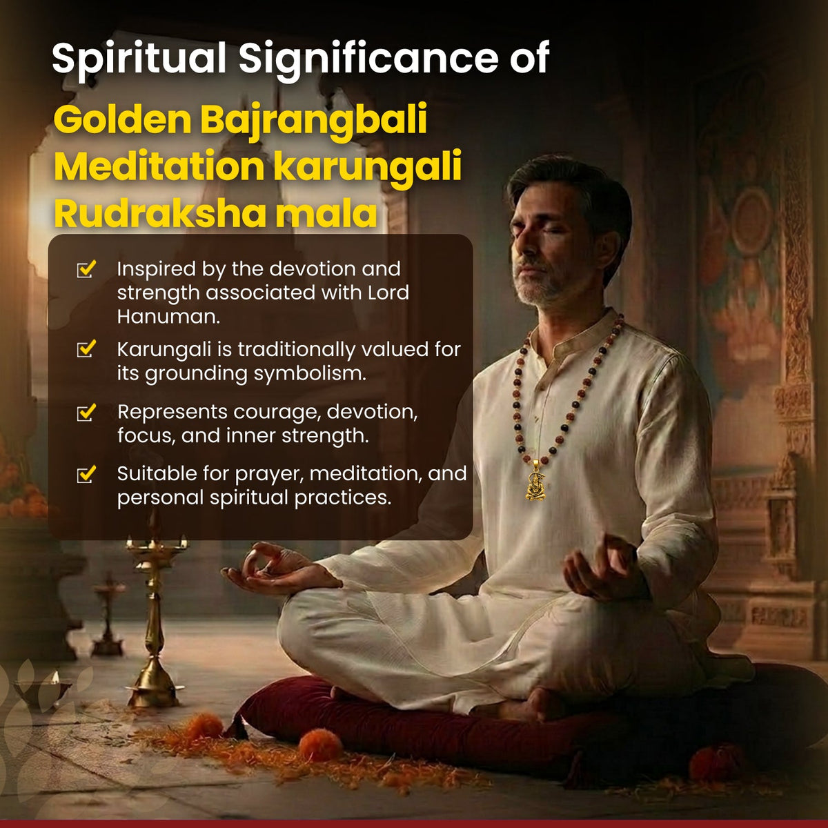 Golden Bajrangbali Meditation Karungali Rudraksha Mala
