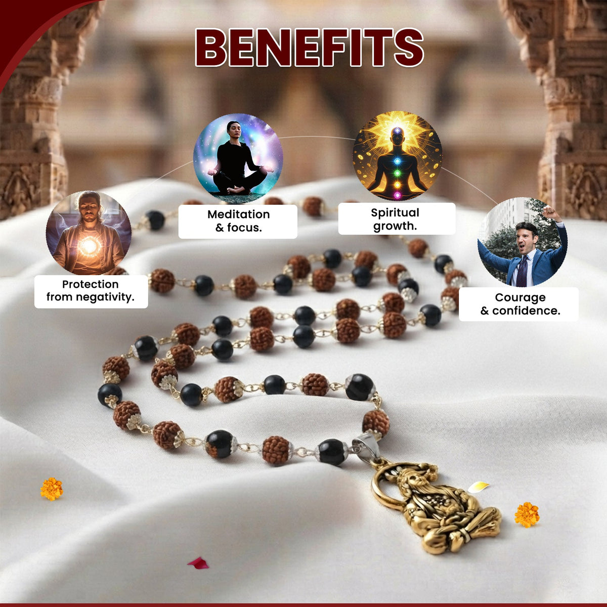 Golden Bajrangbali Meditation Karungali Rudraksha Mala