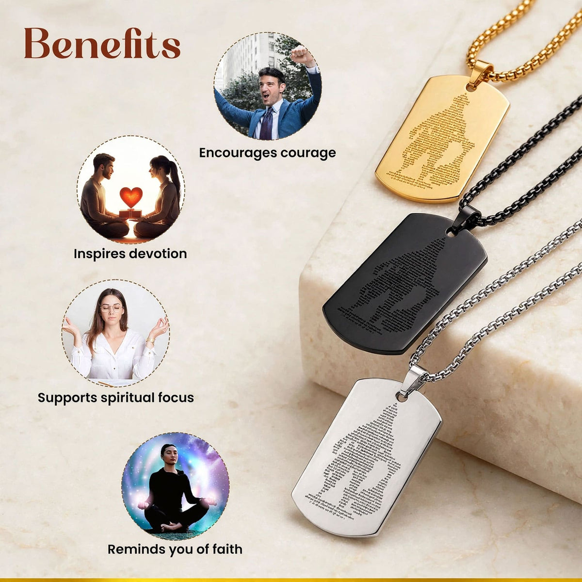 Hanuman Chalisa Pendant with Chain (Golden, Silver, Black)