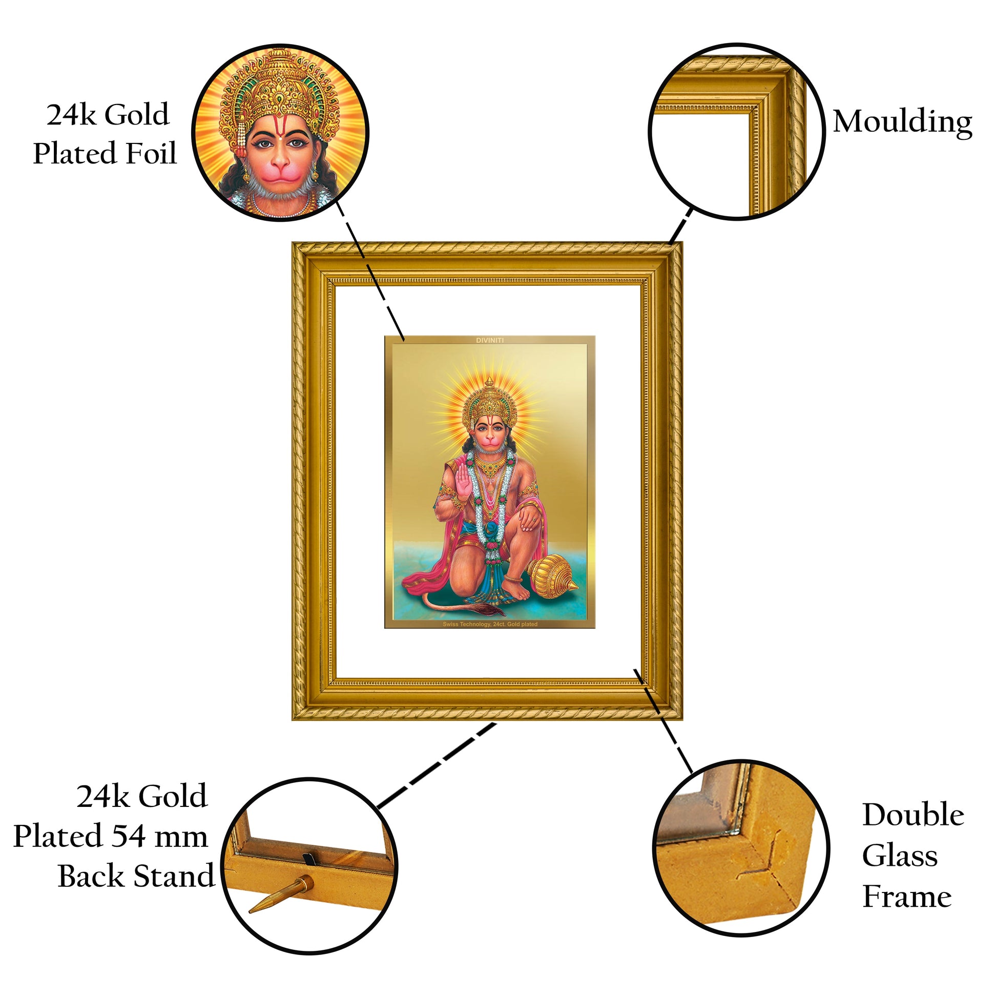 Hanuman Gold Plated Photo Frame | Divine Decor